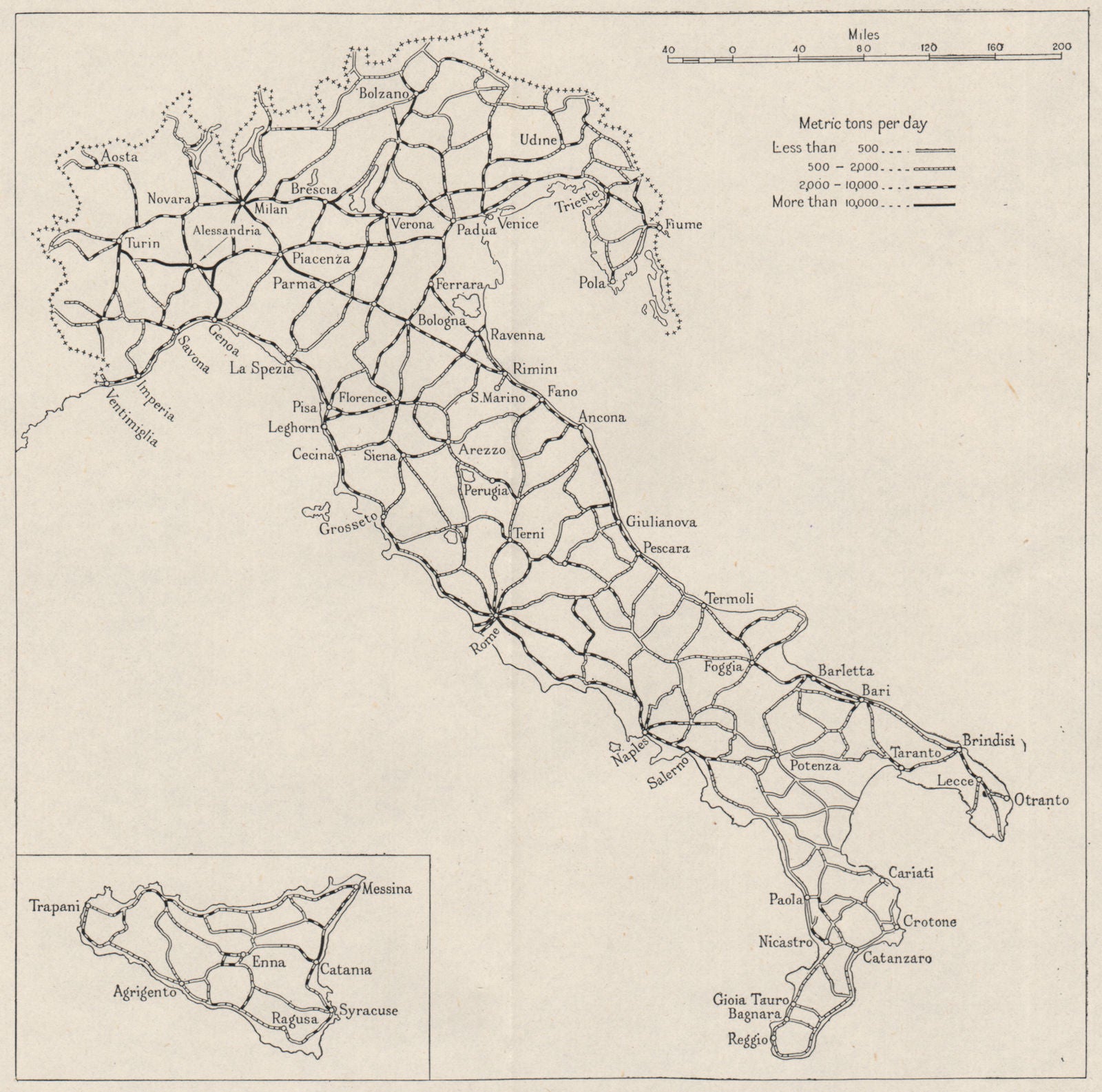 ITALY. Volume of road traffic, 1933. WW2 ROYAL NAVY INTELLIGENCE MAP 1945